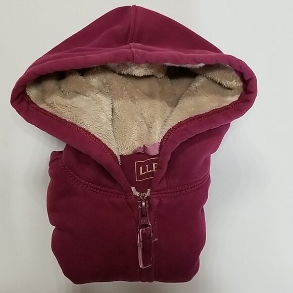 LL Bean Hoodie Girls Toddler 36 month 3T Sherpa Lined Zip Up Burgundy Pockets - Picture 8 of 8